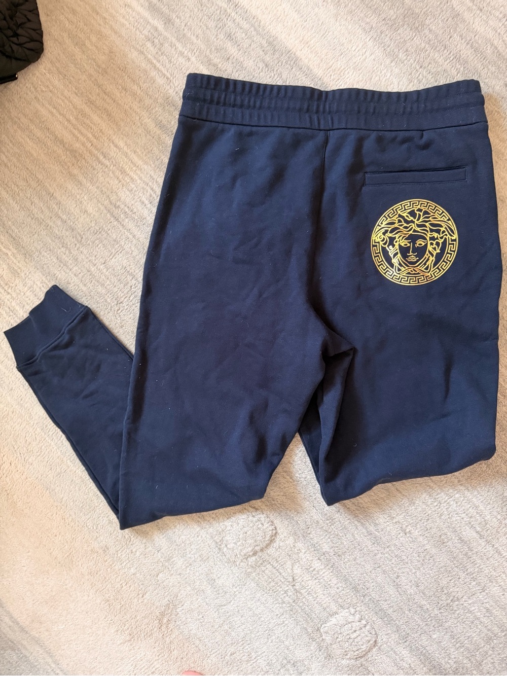 Versace Navy Joggers with Gold Medusa Patch